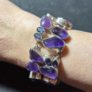 Gorgeous Multi Stone Amethyst 925 Sterling Silver Hardware Bracelet